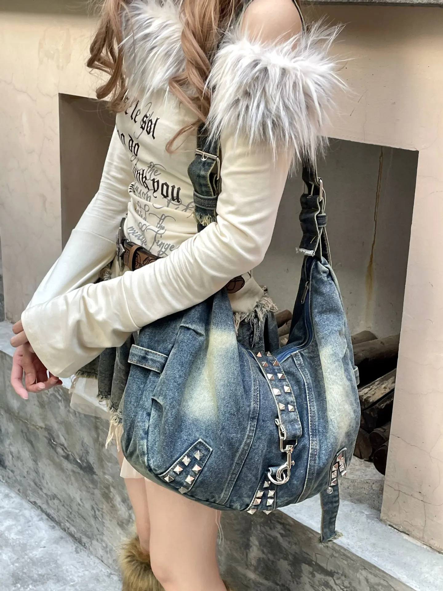 Women Bags Jeans - Женская сумка через плечо из потертого
